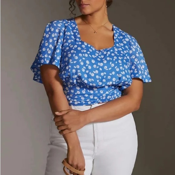 Maeve Blue and White Floral Tie-Back Blouse - Picture 3 of 5